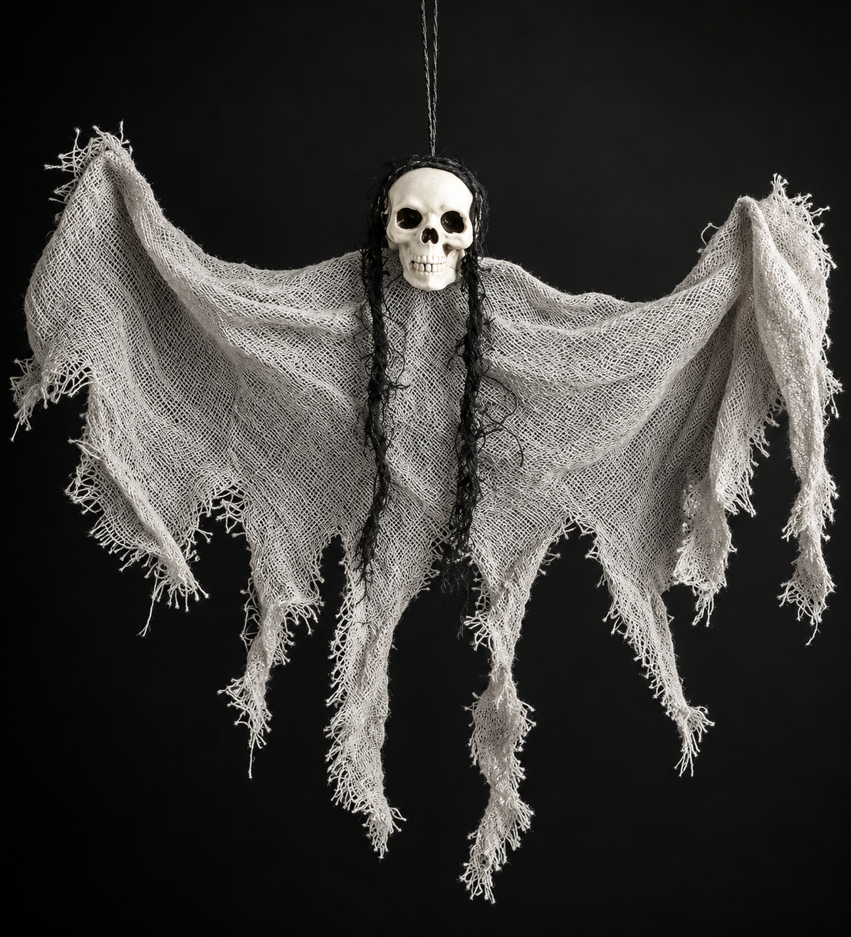 Halloween skull decoration shown as part of a Halloween decor display
