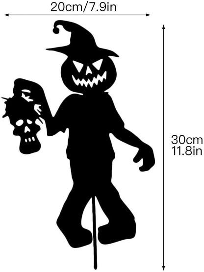 Halloween garden silhouette stakes – spooky kid character cutouts in a yard