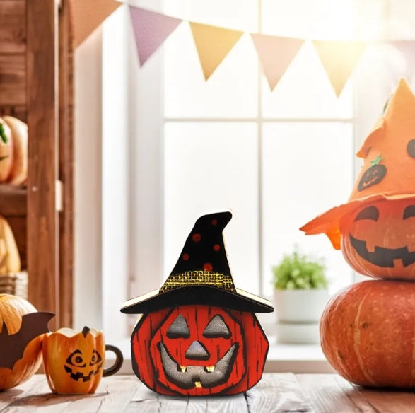 Halloween wooden LED lamp detail view