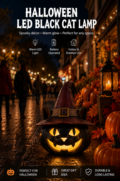 Halloween wooden LED lamp lit up at night