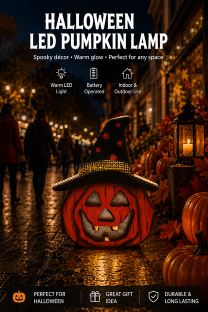 Halloween wooden LED lamp – cat, pumpkin, and skull styles together